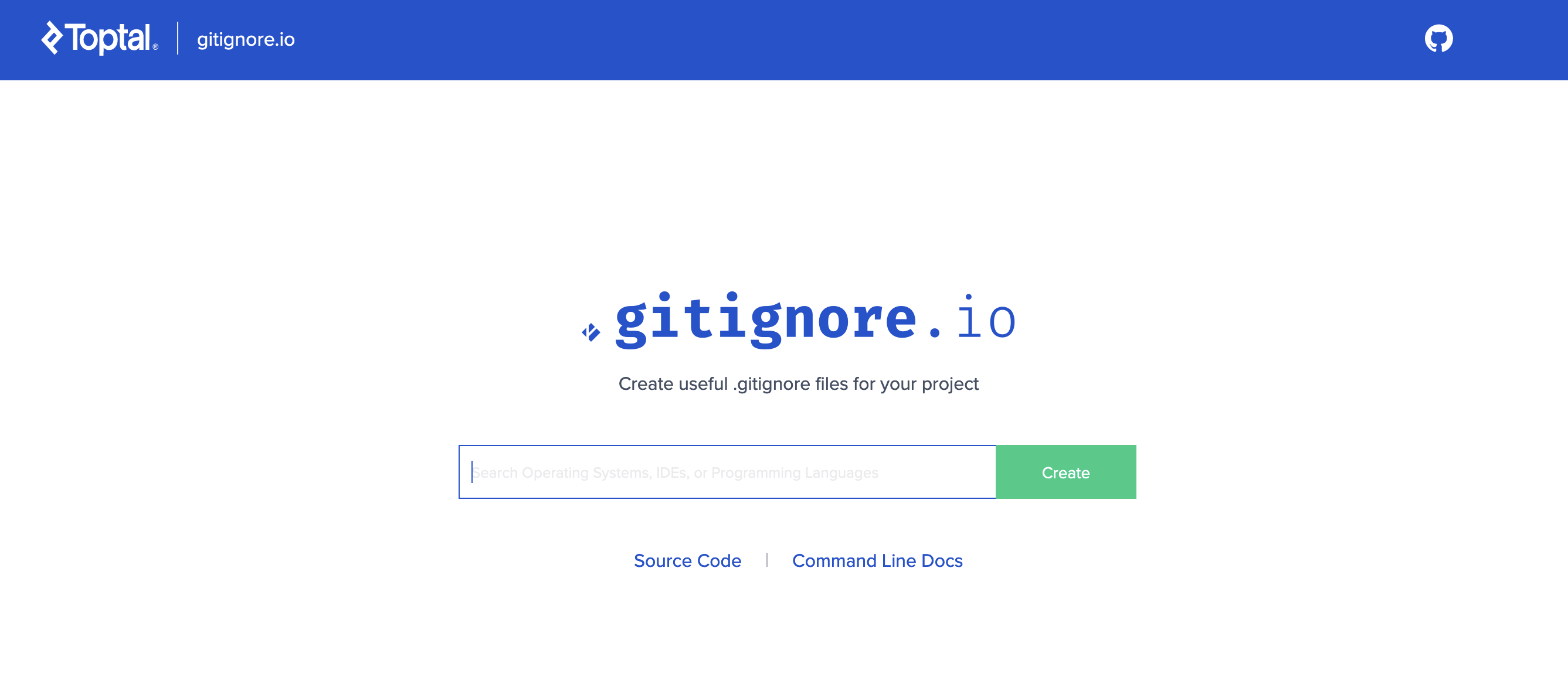 Screenshot of https://gitignore.io/ web interface